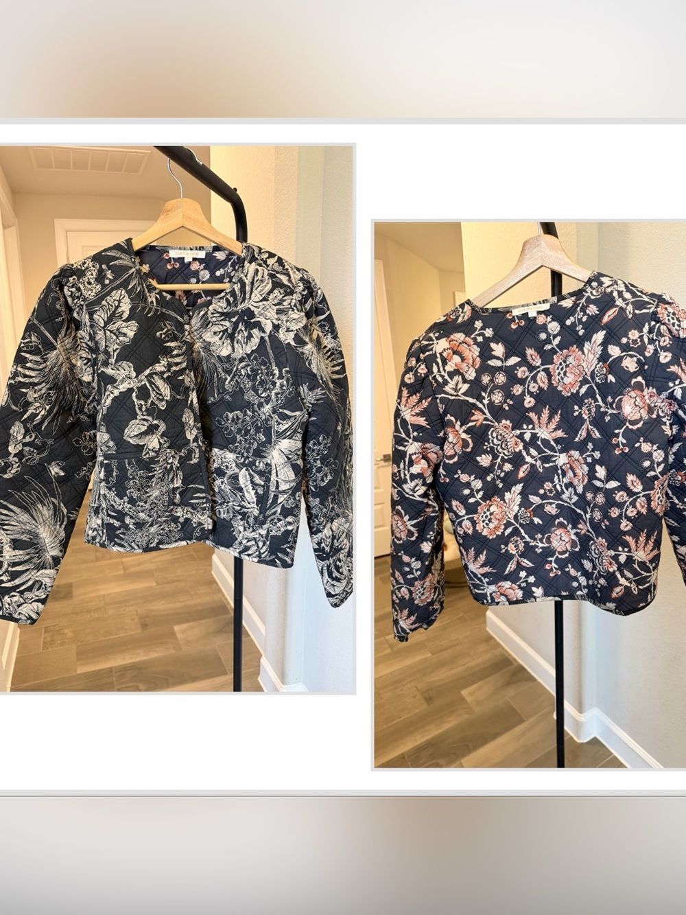 Love the Label Reversible Quilted Floral Jacket Womens L Navy Cotton Boho Coat